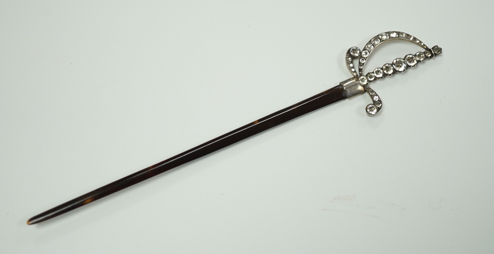 An early 20th century white metal and paste mounted tortoiseshell model of a court sword, 17.7cm, in fitted case.